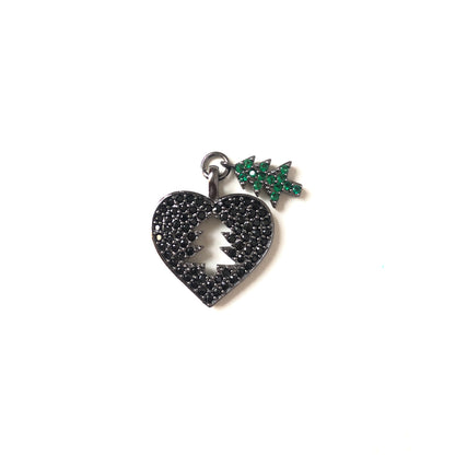 10pcs/lot 23*20mm CZ Paved Christmas Tree Heart Charms Black on Black CZ Paved Charms Christmas Hearts Charms Beads Beyond