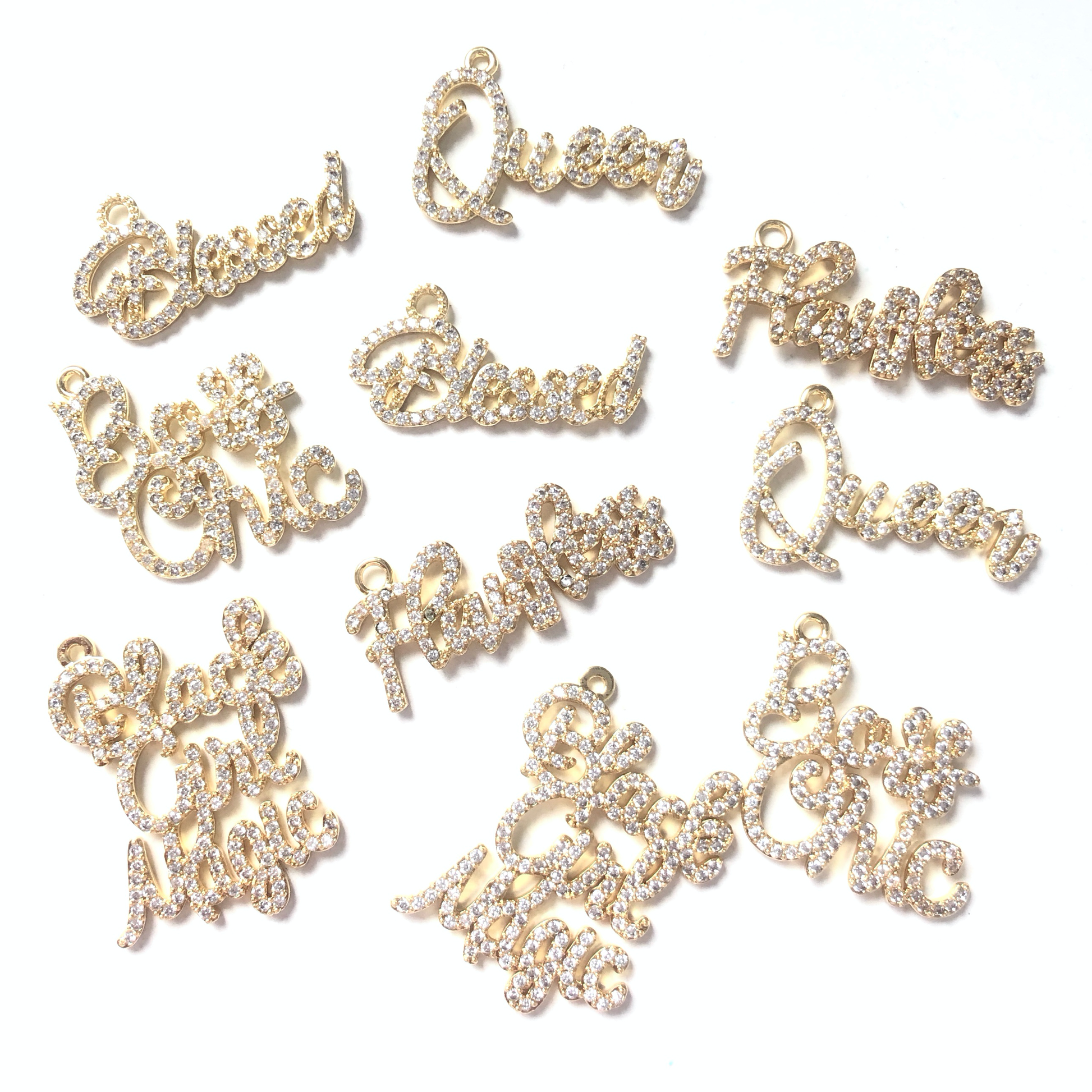 10pcs/lot Mix Word Charms Set-Gold CZ Paved Charms Mix Charms Charms Beads Beyond