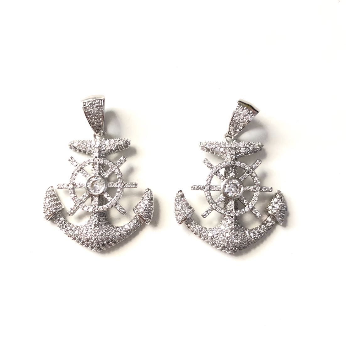 5pcs/lot 40*23.5mm CZ Paved Anchor Charms Silver CZ Paved Charms Large Sizes On Sale Symbols Charms Beads Beyond