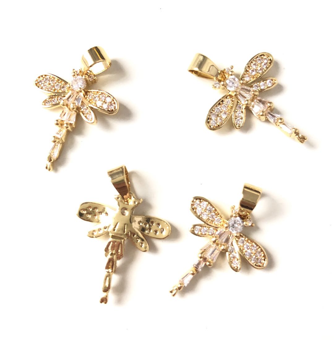 10pcs/lot 20*15.5mm CZ Paved Dragonfly Charms Gold CZ Paved Charms Animals & Insects Charms Beads Beyond