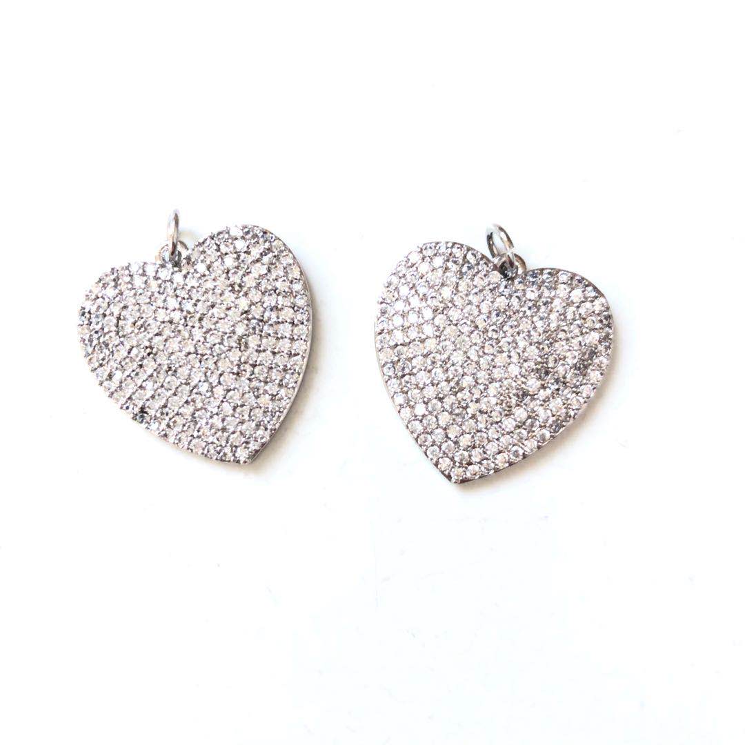 10pcs/lot 21.5*22.5mm CZ Paved Heart Charms Silver CZ Paved Charms Hearts On Sale Charms Beads Beyond