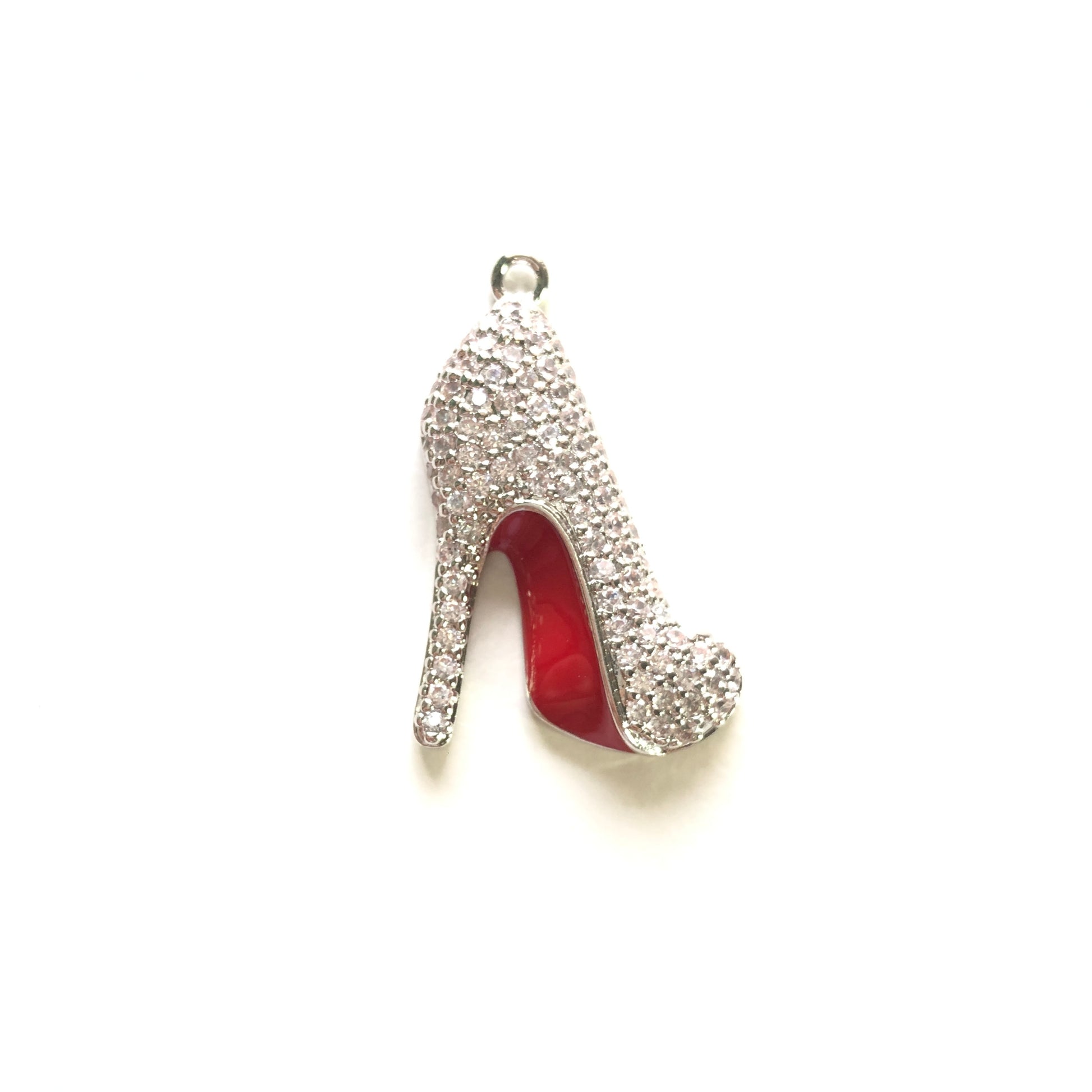 10pcs/lot 30.3*22.5mm CZ Paved Red Bottom High Heel Shoe Charms Silver CZ Paved Charms High Heels Charms Beads Beyond