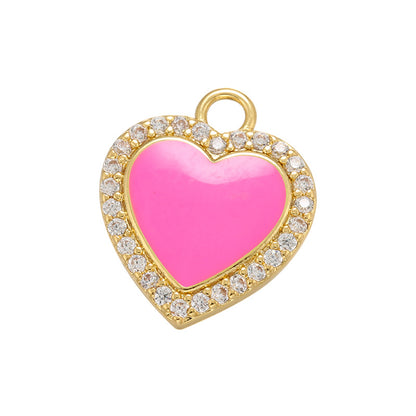 10pcs/lot 16*13.5mm Colorful Enamel CZ Pave Heart Charm Pink Enamel Charms Charms Beads Beyond