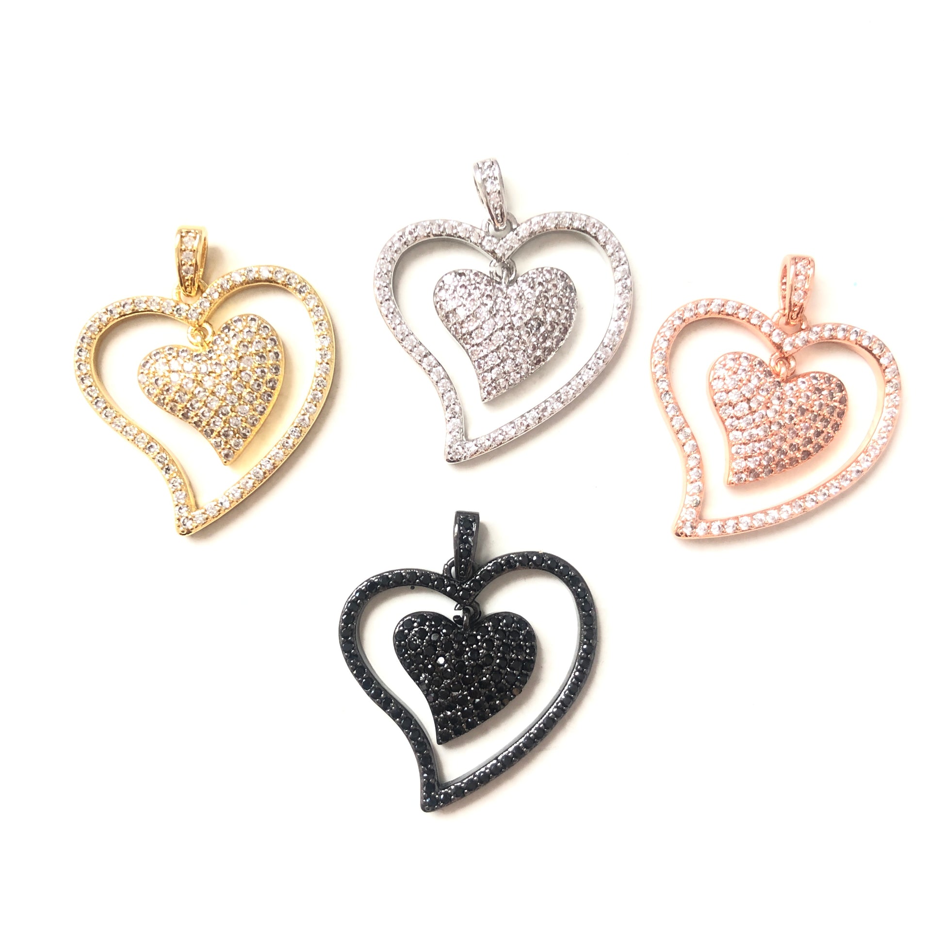 10pcs/lot 25.5*24mm CZ Paved Double Heart Charms CZ Paved Charms Hearts On Sale Charms Beads Beyond