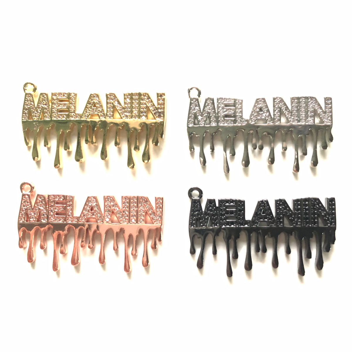 10pcs/lot 40.5*21.5mm CZ Pave Drippin Melanin Word Charms CZ Paved Charms On Sale Words & Quotes Charms Beads Beyond