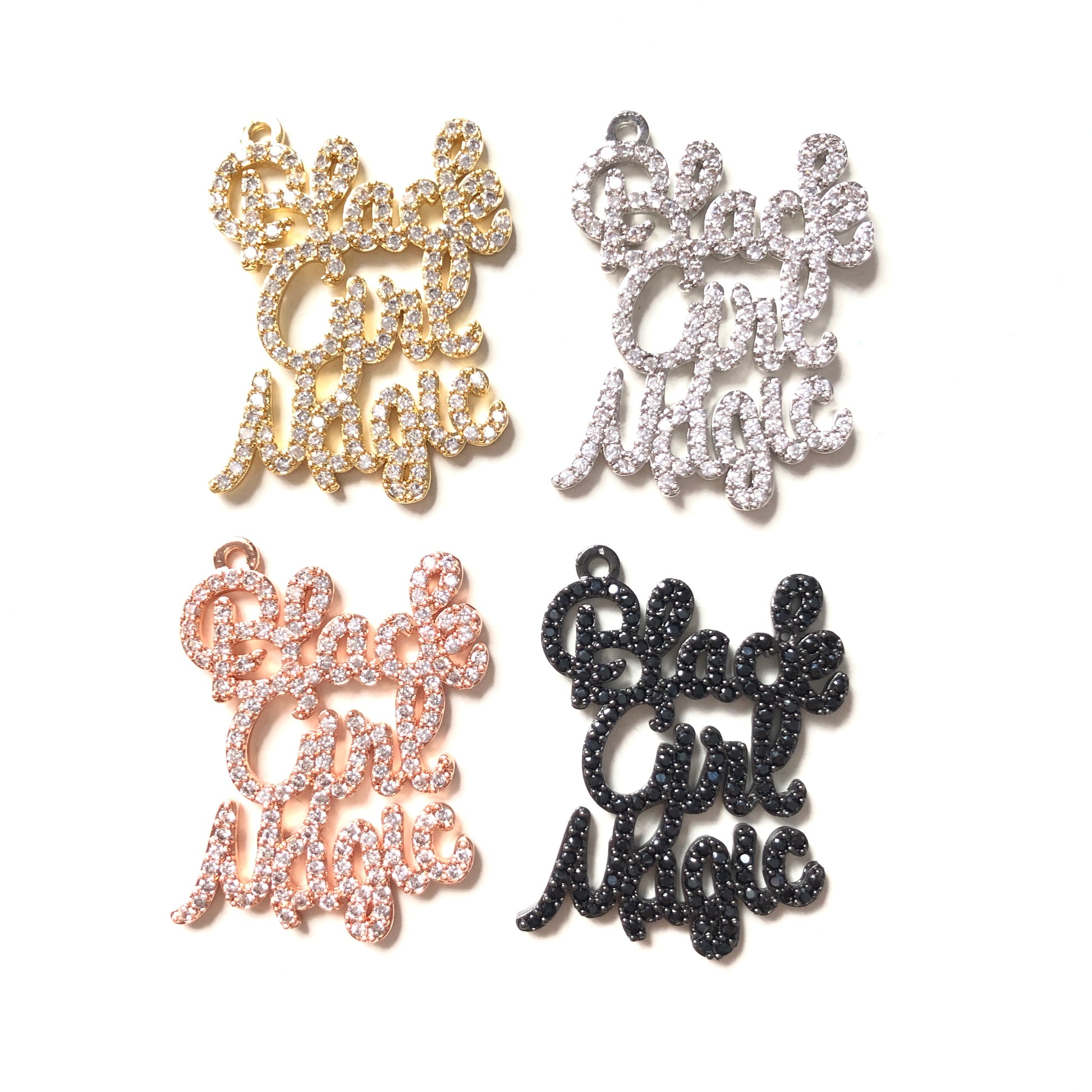 10pcs/lot 36*28mm CZ Paved Black Girl Magic Charms CZ Paved Charms Words & Quotes Charms Beads Beyond