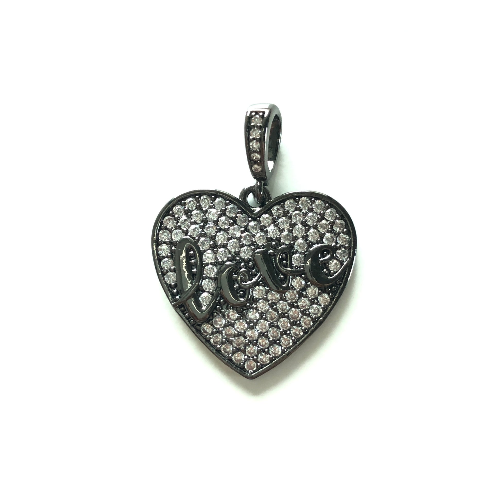 10pcs/lot 25*24mm CZ Paved Love Heart Charms Black CZ Paved Charms Hearts Love Letters On Sale Charms Beads Beyond