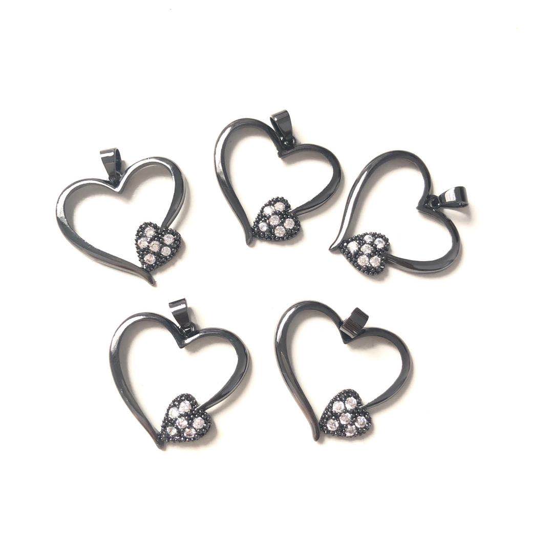 10pcs/lot 22*23mm CZ Paved Heart Charms Black CZ Paved Charms Hearts On Sale Charms Beads Beyond