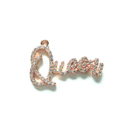 10pcs/lot 34*22.5mm CZ Paved Queen Charms Rose Gold CZ Paved Charms Queen Charms Words & Quotes Charms Beads Beyond