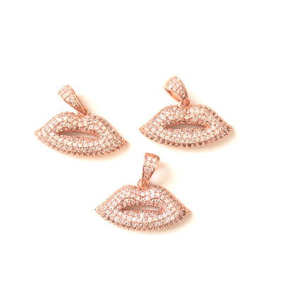 10pcs/lot 25*20.5mm CZ Paved Lip Charm Pendants Rose Gold CZ Paved Charms Fashion Charms Beads Beyond