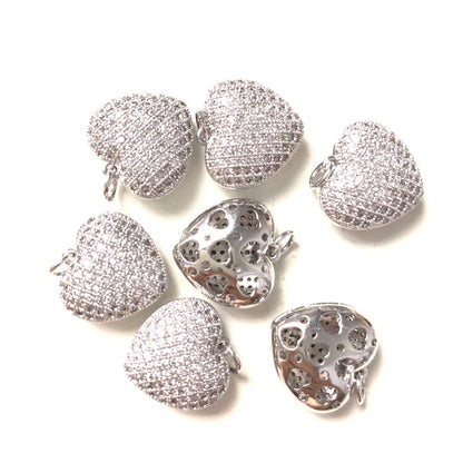 10pcs/lot 15.6*15.2mm Small Size CZ Paved 3D Heart Charms Silver CZ Paved Charms Hearts On Sale Charms Beads Beyond