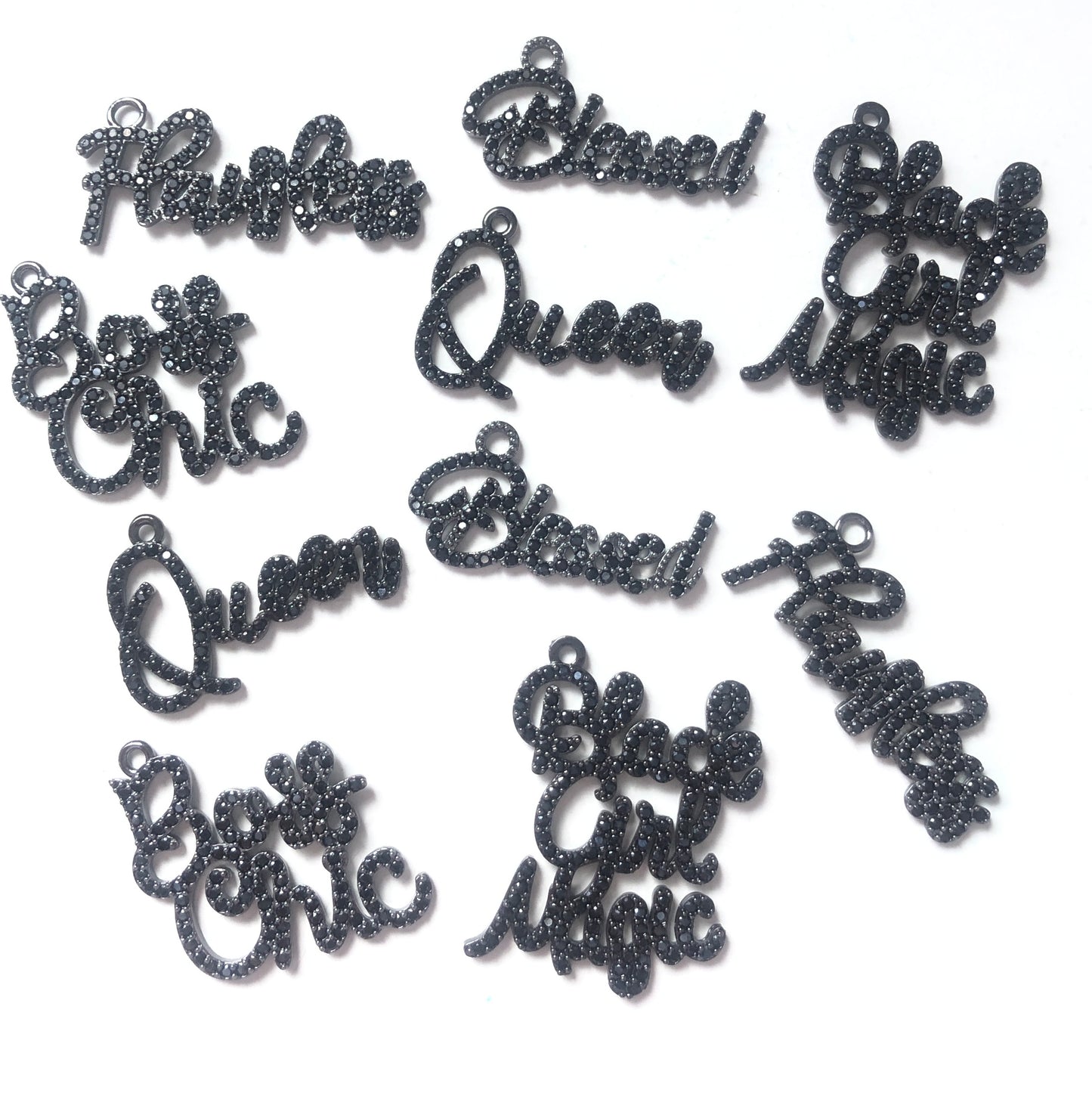 10pcs/lot Mix Word Charms Set-Black CZ Paved Charms Mix Charms Charms Beads Beyond