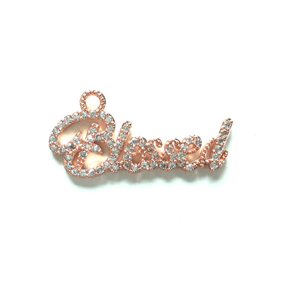 10pcs/lot 35.5*17.3mm CZ Paved Blessed Charms Rose Gold CZ Paved Charms Christian Quotes Words & Quotes Charms Beads Beyond