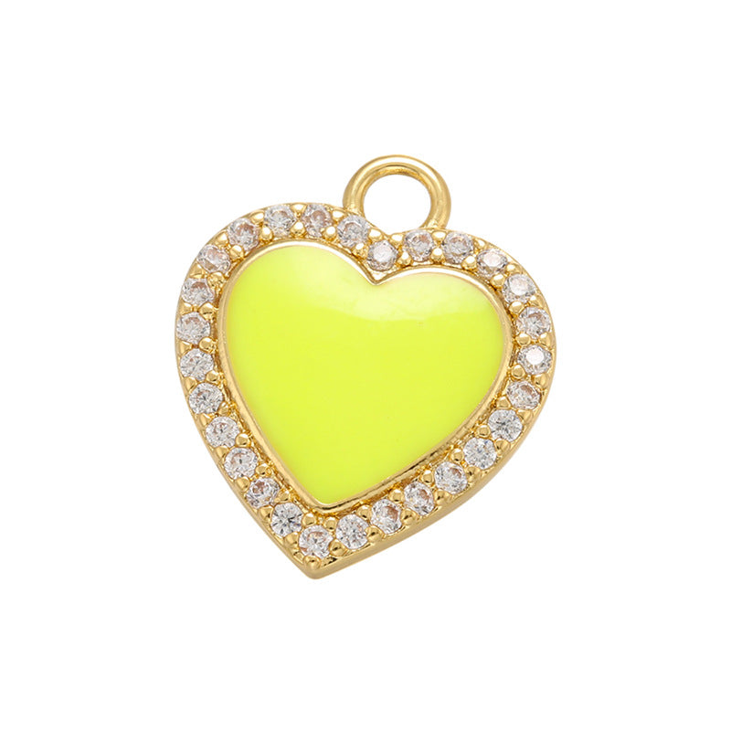10pcs/lot 16*13.5mm Colorful Enamel CZ Pave Heart Charm Yellow Enamel Charms Charms Beads Beyond