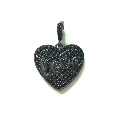 10pcs/lot 25*24mm CZ Paved Love Heart Charms Black on Black CZ Paved Charms Hearts Love Letters On Sale Charms Beads Beyond