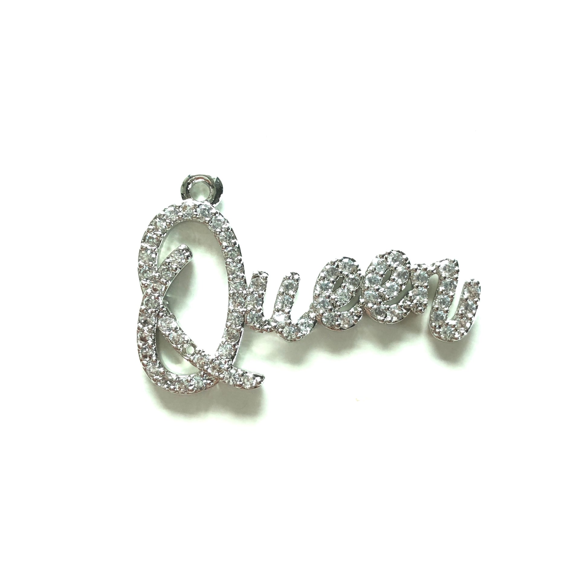 10pcs/lot 34*22.5mm CZ Paved Queen Charms Silver CZ Paved Charms Queen Charms Words & Quotes Charms Beads Beyond
