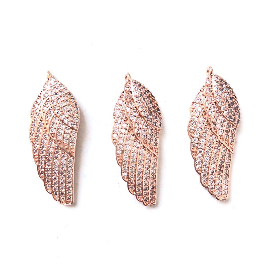 10pcs/lot 31*10mm CZ Paved Wing Charms Rose Gold CZ Paved Charms On Sale Wings Charms Beads Beyond