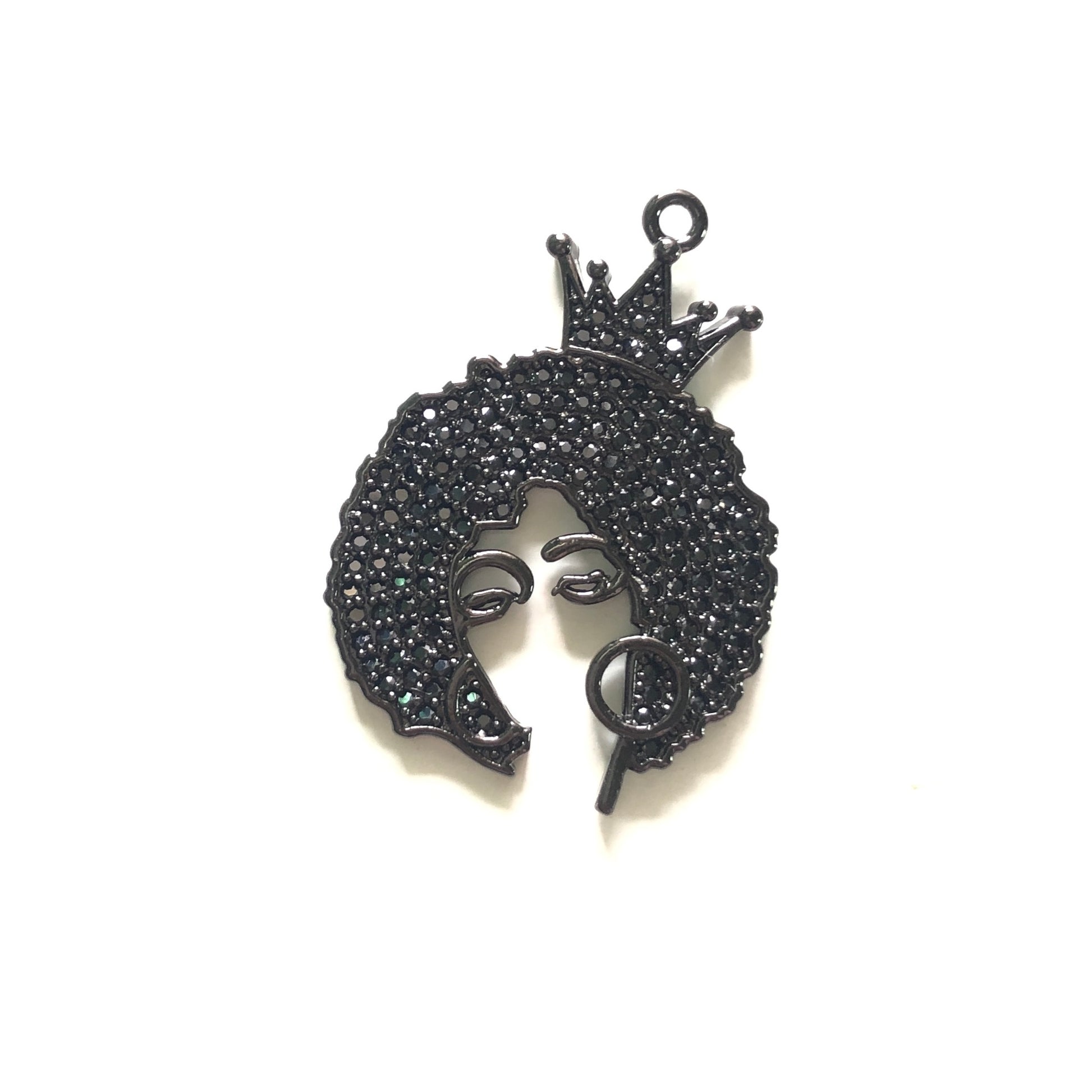 10pcs/lot 34*25mm CZ Afro Girl Black Queen Charms Black on Black CZ Paved Charms Afro Girl/Queen Charms On Sale Charms Beads Beyond