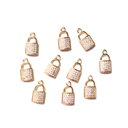 10pcs/lot 15*8mm CZ Paved Lock Charms CZ Paved Charms Keys & Locks Small Sizes Charms Beads Beyond