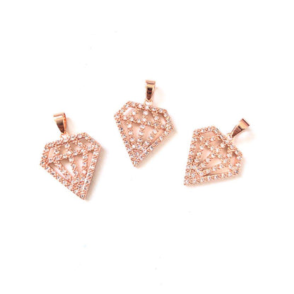 10pcs/lot 23*16.5mm CZ Paved Diamond Charms Rose Gold CZ Paved Charms Diamond Charms Beads Beyond