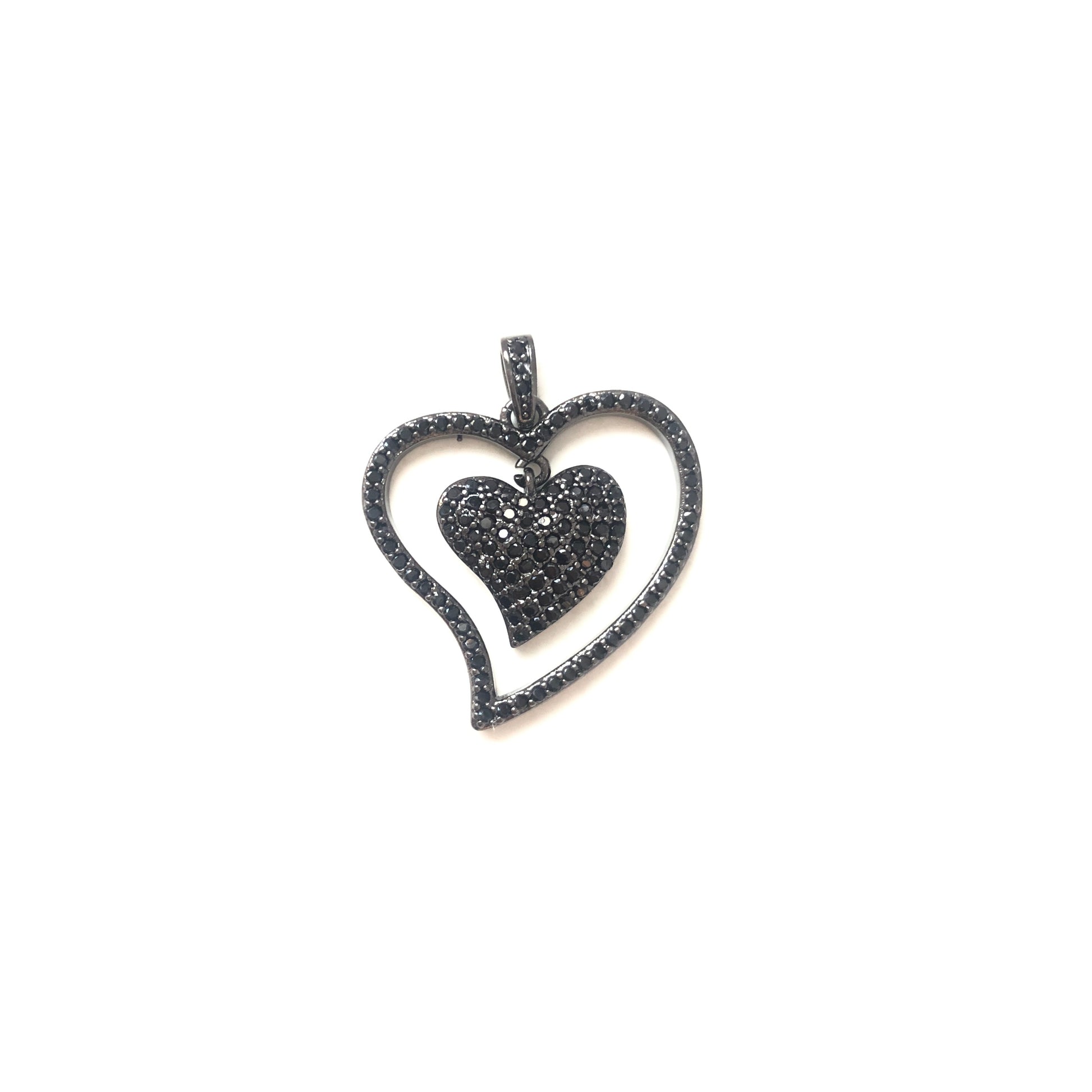 10pcs/lot 25.5*24mm CZ Paved Double Heart Charms Black on Black CZ Paved Charms Hearts On Sale Charms Beads Beyond