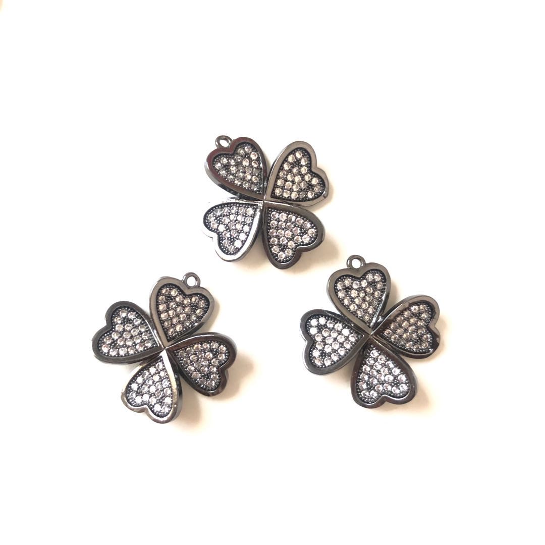 10pcs/lot 18mm CZ Paved Flower Charms Black CZ Paved Charms Flowers Charms Beads Beyond