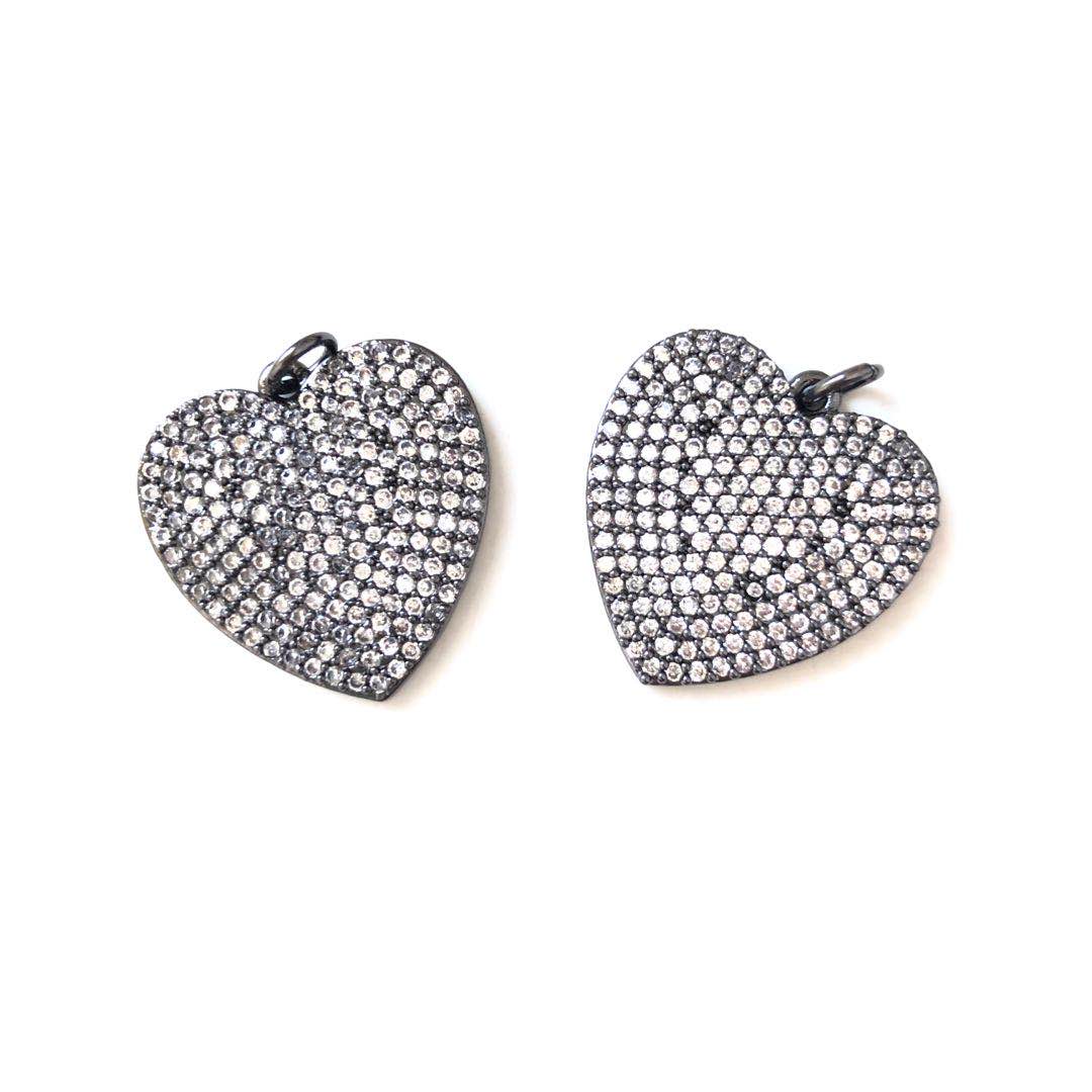 10pcs/lot 21.5*22.5mm CZ Paved Heart Charms Black CZ Paved Charms Hearts On Sale Charms Beads Beyond