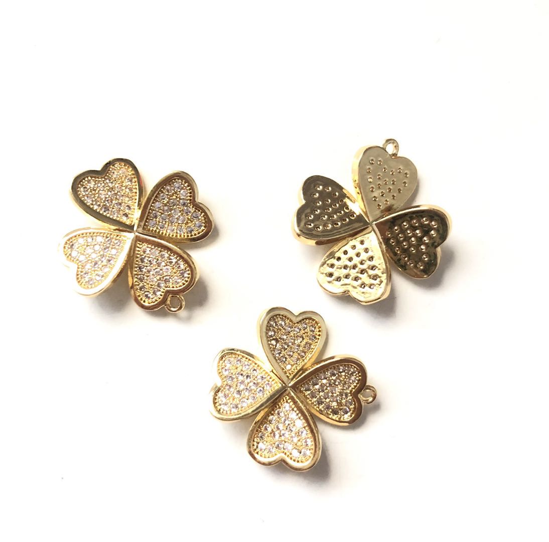 10pcs/lot 18mm CZ Paved Flower Charms Gold CZ Paved Charms Flowers Charms Beads Beyond