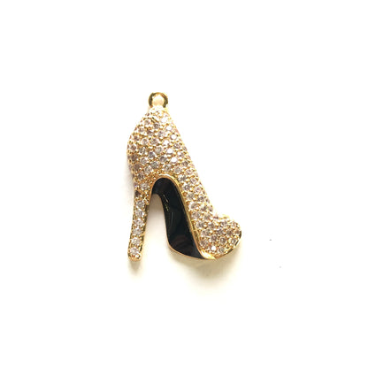 10pcs/lot 30.3*22.5mm CZ Paved Black Bottom High Heel Shoe Charms Gold CZ Paved Charms High Heels Charms Beads Beyond