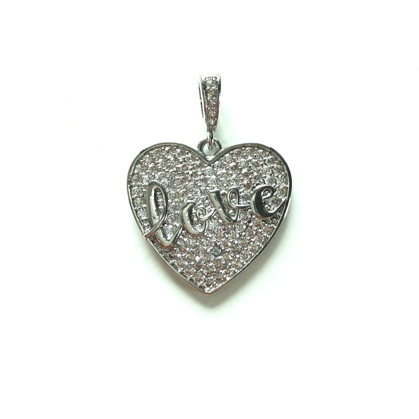 10pcs/lot 25*24mm CZ Paved Love Heart Charms Silver CZ Paved Charms Hearts Love Letters On Sale Charms Beads Beyond