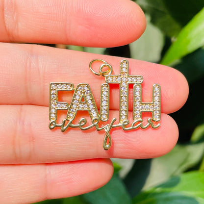10pcs/lot CZ Paved Faith Over Fear Word Charms CZ Paved Charms Christian Quotes New Charms Arrivals Charms Beads Beyond