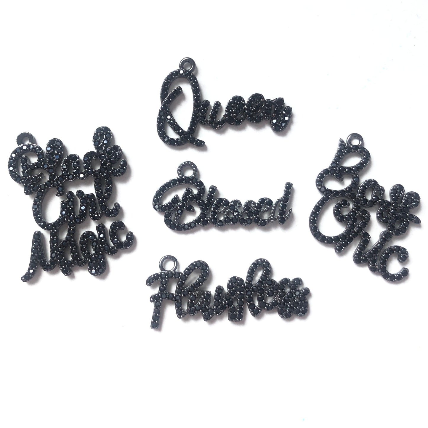 10pcs/lot Mix Word Charms Set-Black CZ Paved Charms Mix Charms Charms Beads Beyond