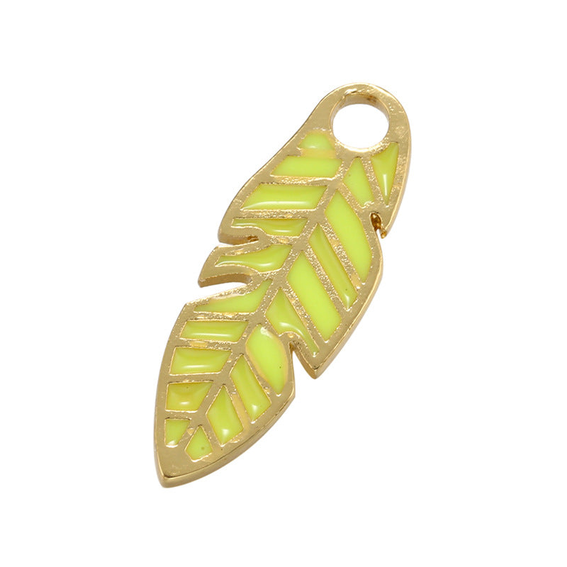 10pcs/lot 23.5*9mm Gold Plated Colorful Enamel Leaf Charm Yellow Enamel Charms Charms Beads Beyond