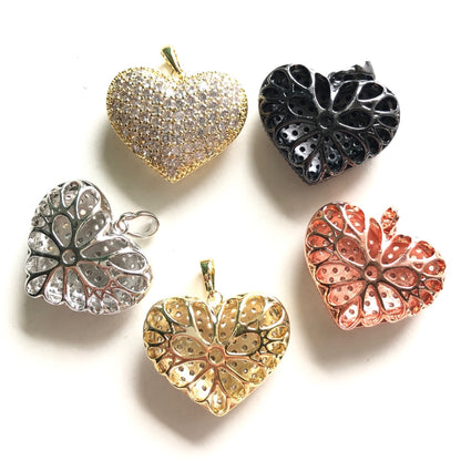 5-10pcs/lot 26.6*22mm Large Size CZ Paved 3D Heart Charms CZ Paved Charms Hearts Charms Beads Beyond