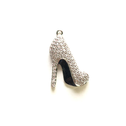 10pcs/lot 30.3*22.5mm CZ Paved Black Bottom High Heel Shoe Charms Silver CZ Paved Charms High Heels Charms Beads Beyond