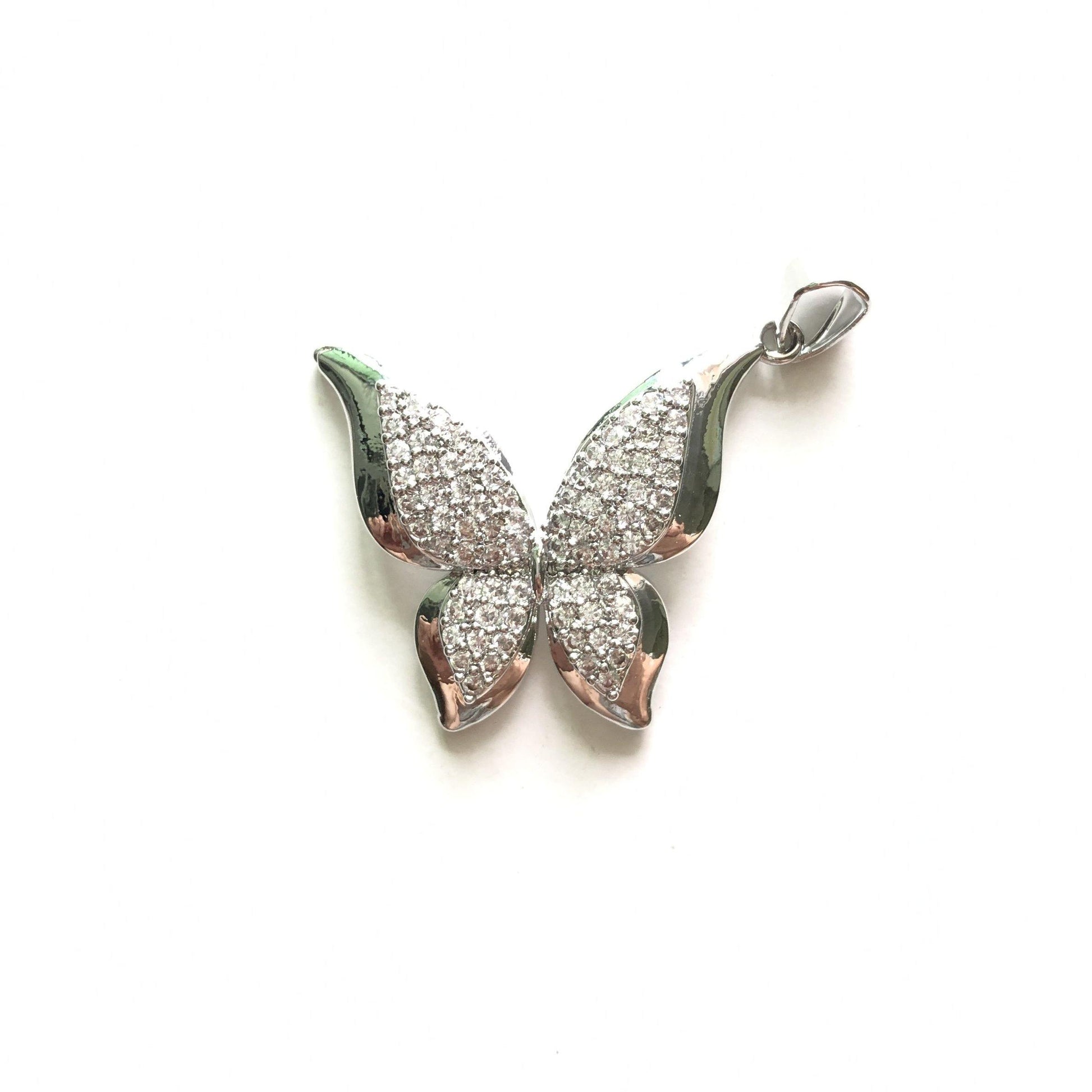 10pcs/lot 27*23mm CZ Paved Butterfly Charms Silver CZ Paved Charms Butterflies Charms Beads Beyond