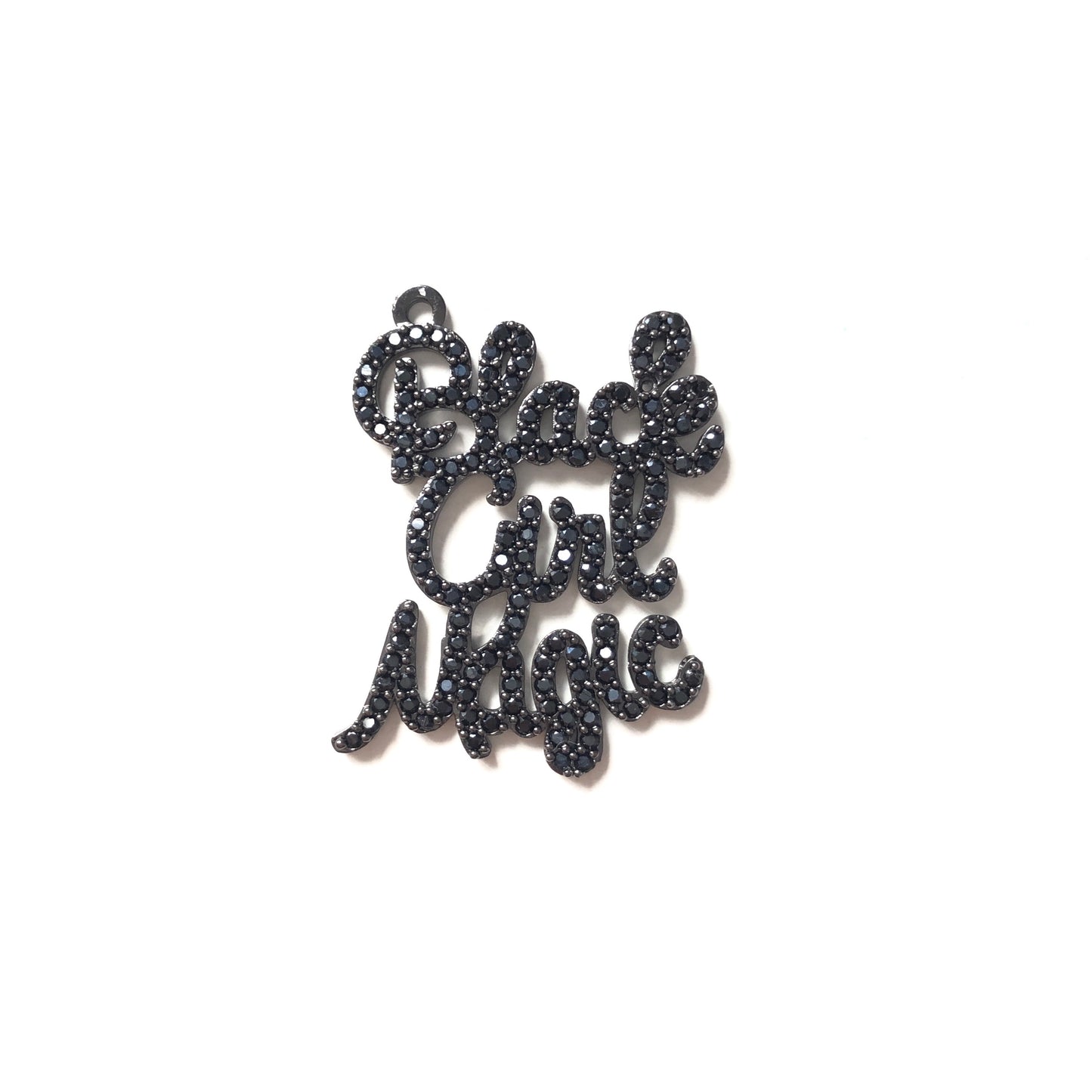 10pcs/lot 36*28mm CZ Paved Black Girl Magic Charms Black on Black CZ Paved Charms Words & Quotes Charms Beads Beyond