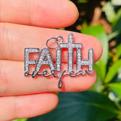 10pcs/lot CZ Paved Faith Over Fear Word Charms CZ Paved Charms Christian Quotes New Charms Arrivals Charms Beads Beyond