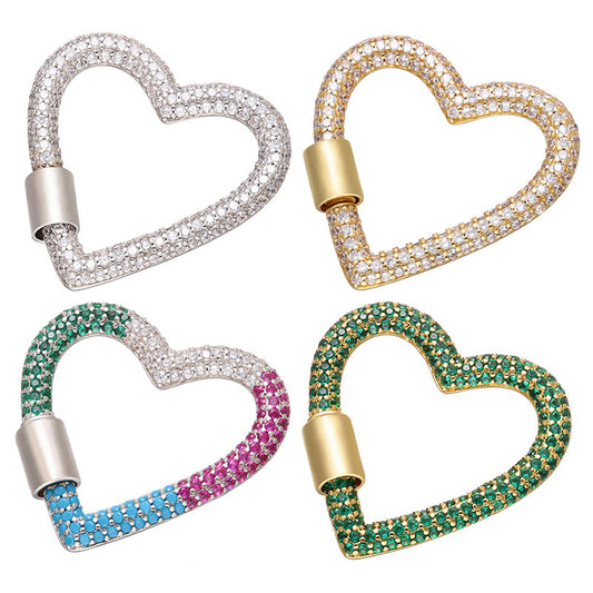 10pcs/lot 33*34mm CZ Paved Heart Screw Clasp / Connectors / Pendants Mix All Colors Accessories Colorful Zirconia Charms Beads Beyond