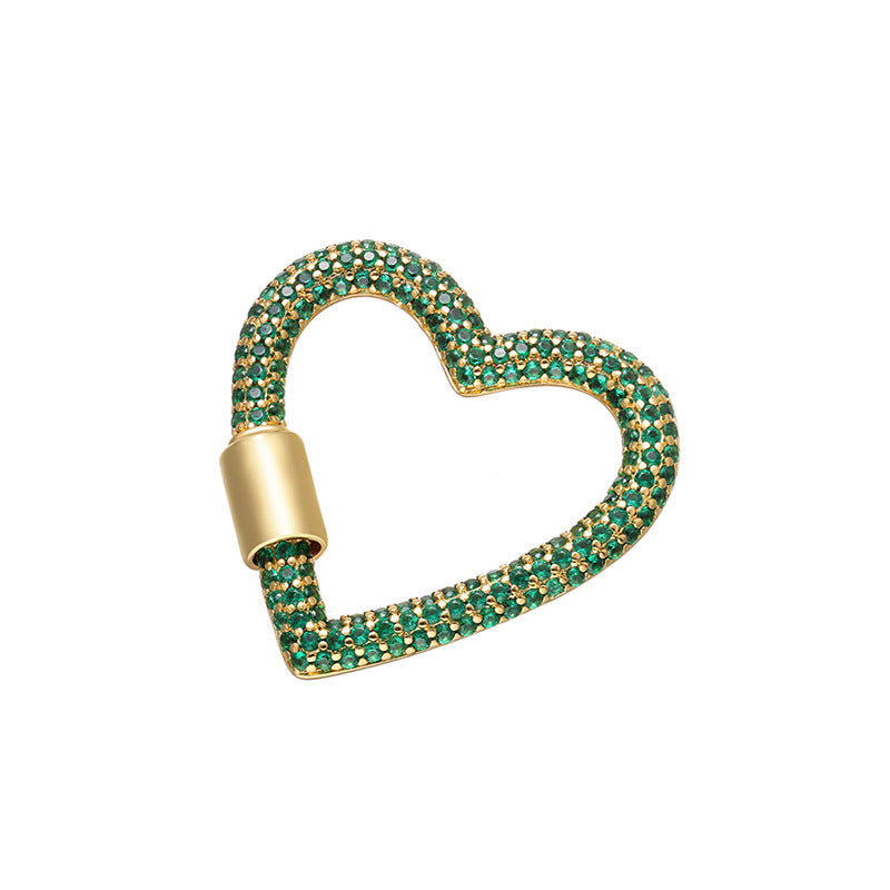 10pcs/lot 33*34mm CZ Paved Heart Screw Clasp / Connectors / Pendants Green on Gold Accessories Colorful Zirconia Charms Beads Beyond