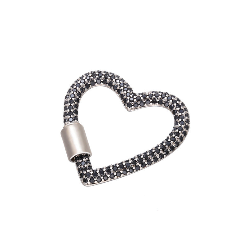 10pcs/lot 33*34mm CZ Paved Heart Screw Clasp / Connectors / Pendants Black on Silver Accessories Colorful Zirconia Charms Beads Beyond
