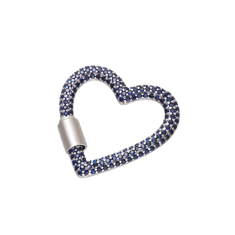 10pcs/lot 33*34mm CZ Paved Heart Screw Clasp / Connectors / Pendants Blue on Silver Accessories Colorful Zirconia Charms Beads Beyond