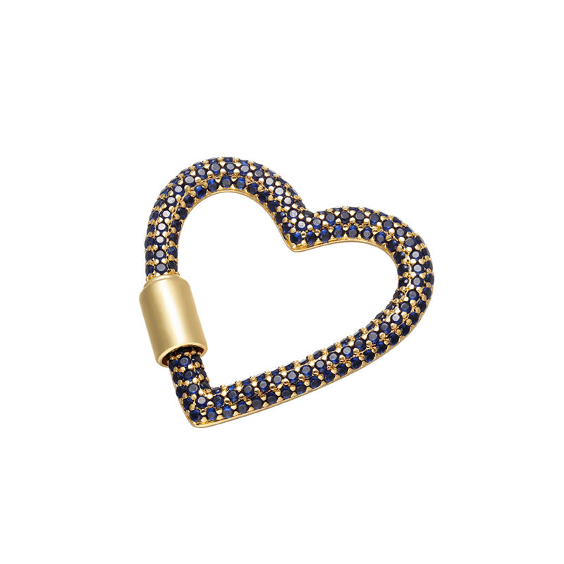 10pcs/lot 33*34mm CZ Paved Heart Screw Clasp / Connectors / Pendants Blue on Gold Accessories Colorful Zirconia Charms Beads Beyond