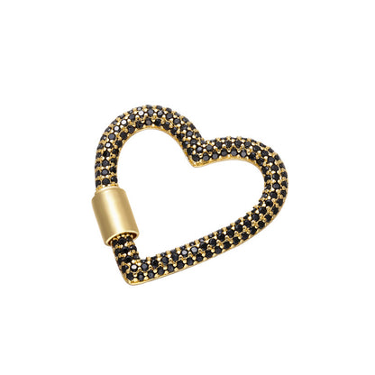 10pcs/lot 33*34mm CZ Paved Heart Screw Clasp / Connectors / Pendants Black on Gold Accessories Colorful Zirconia Charms Beads Beyond