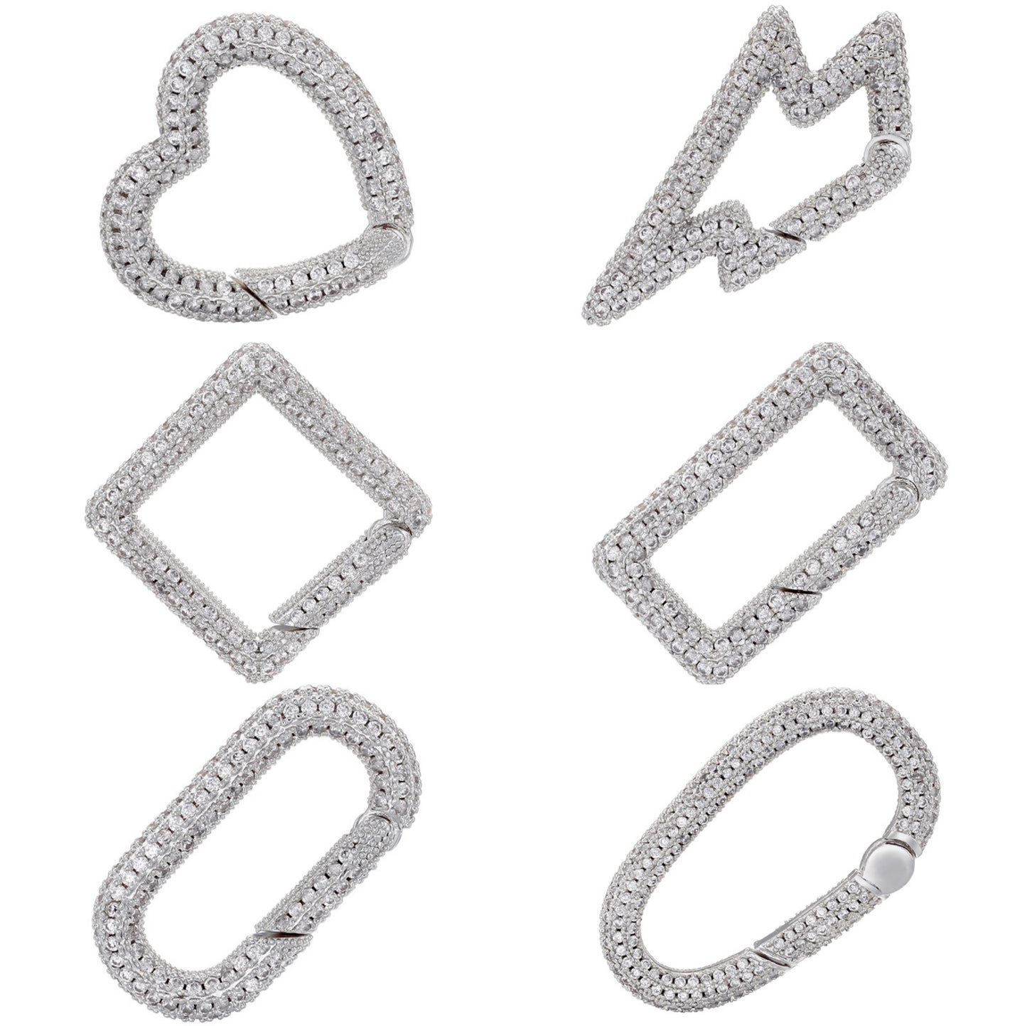 6pcs/lot Gold Silver Plated CZ Paved Heart Square Lightning Clasps for Bracelets & Necklace Making Silver Mix Shape Accessories Charms Beads Beyond