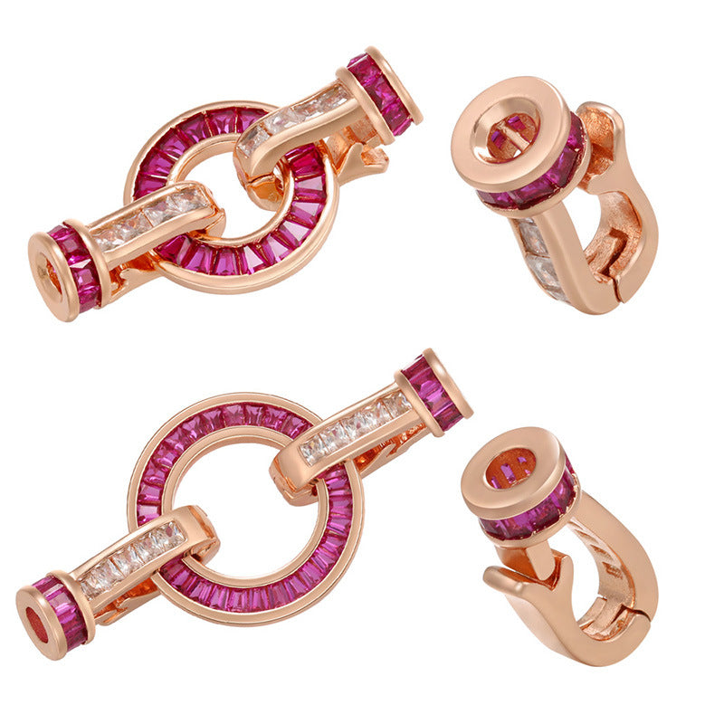 5pcs/lot Fuchsia CZ Paved Rose Gold Circle Clasps for Bracelet & Necklace Making Accessories Charms Beads Beyond