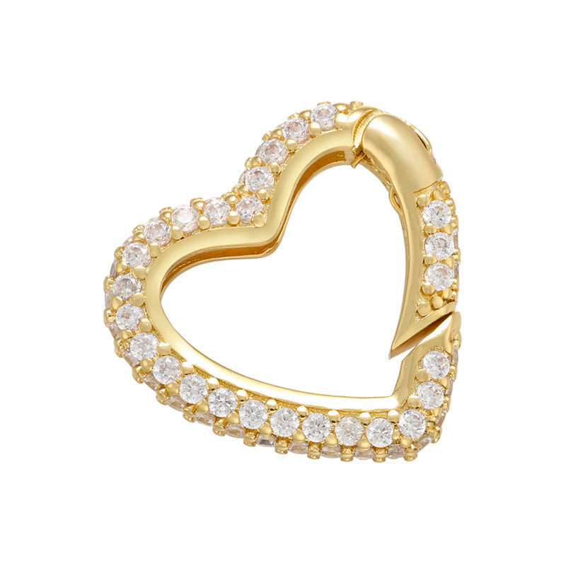 10pcs/lot 24*22mm CZ Paved Heart Clasps for Bracelets & Necklaces Making Clear on Gold Accessories Colorful Zirconia Charms Beads Beyond
