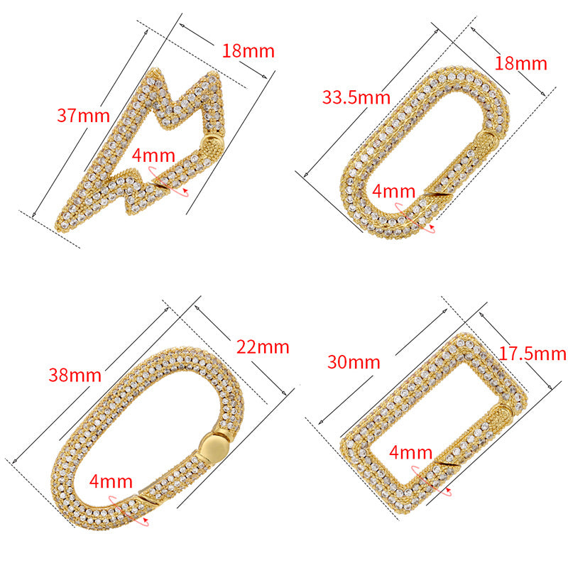 6pcs/lot Gold Silver Plated CZ Paved Heart Square Lightning Clasps for  Bracelets & Necklace Making