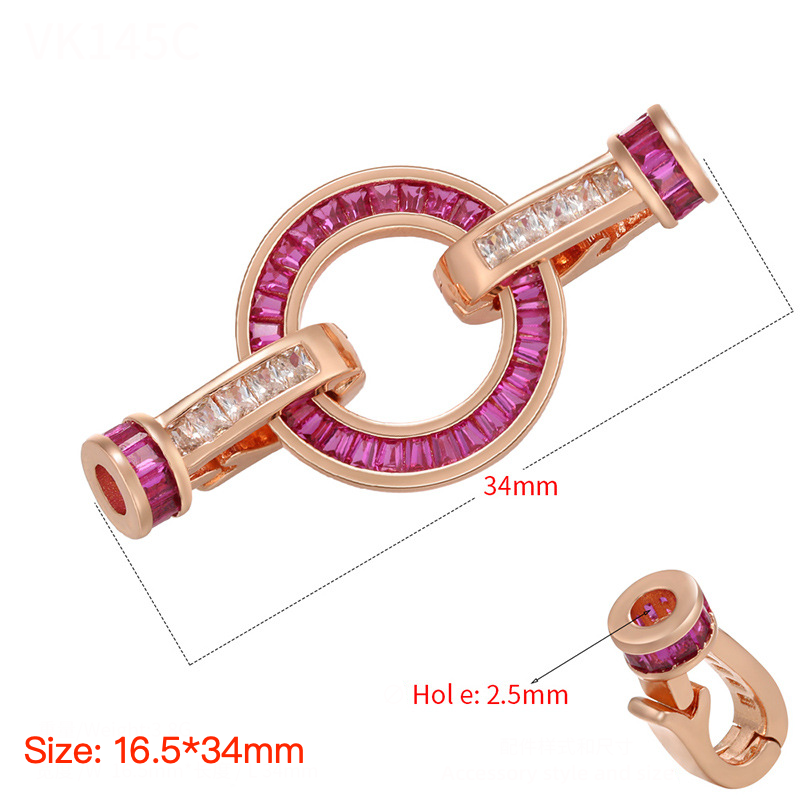 5pcs/lot Fuchsia CZ Paved Rose Gold Circle Clasps for Bracelet & Necklace Making Big Size: 16.5*34mm Accessories Charms Beads Beyond