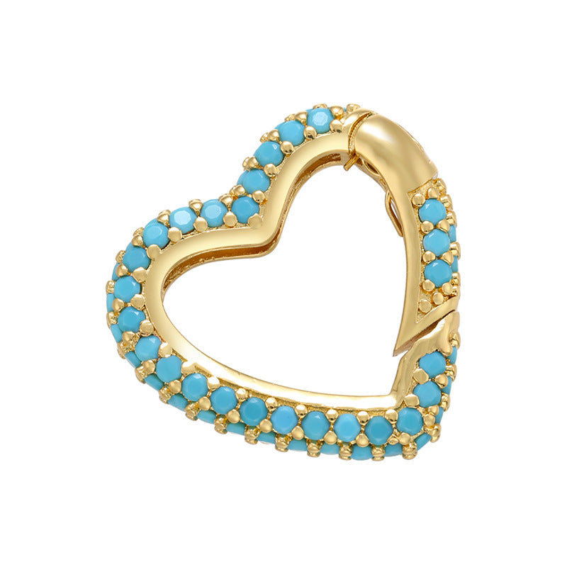 10pcs/lot 24*22mm CZ Paved Heart Clasps for Bracelets & Necklaces Making Turquoise on Gold Accessories Colorful Zirconia Charms Beads Beyond